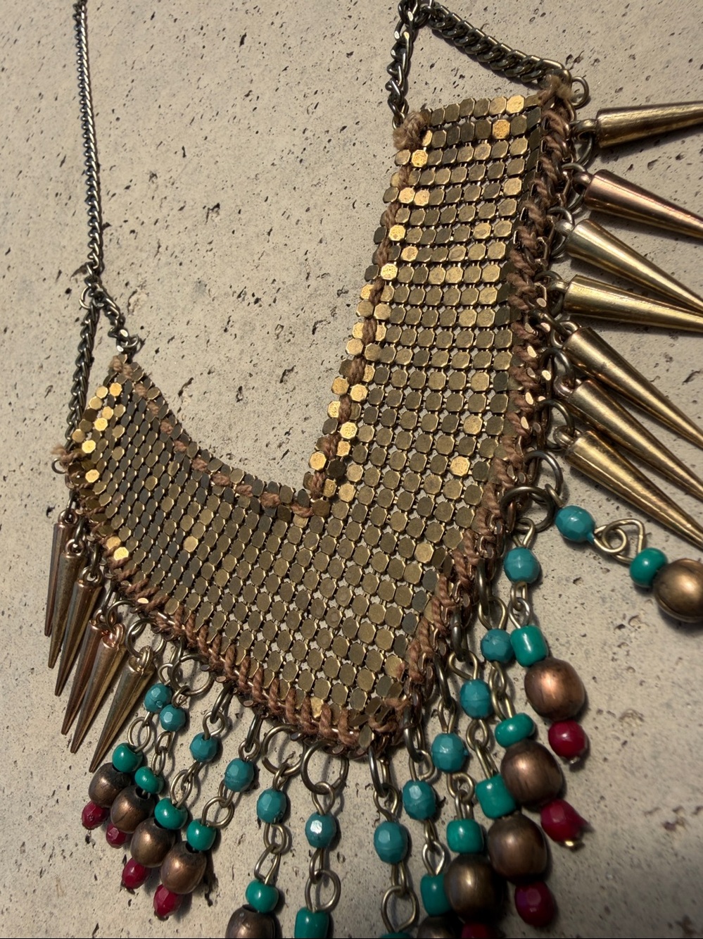 Gold Chain mail beaded  Necklace‎ boho festival - Picture 2 of 3